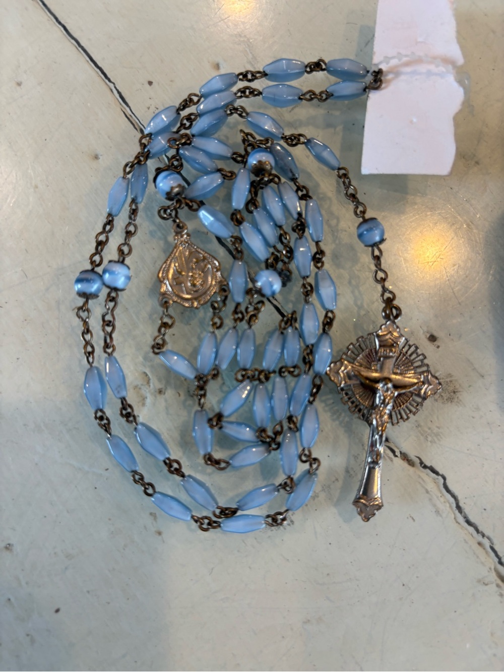 Blue Bead Rosary Necklace with Crucifix